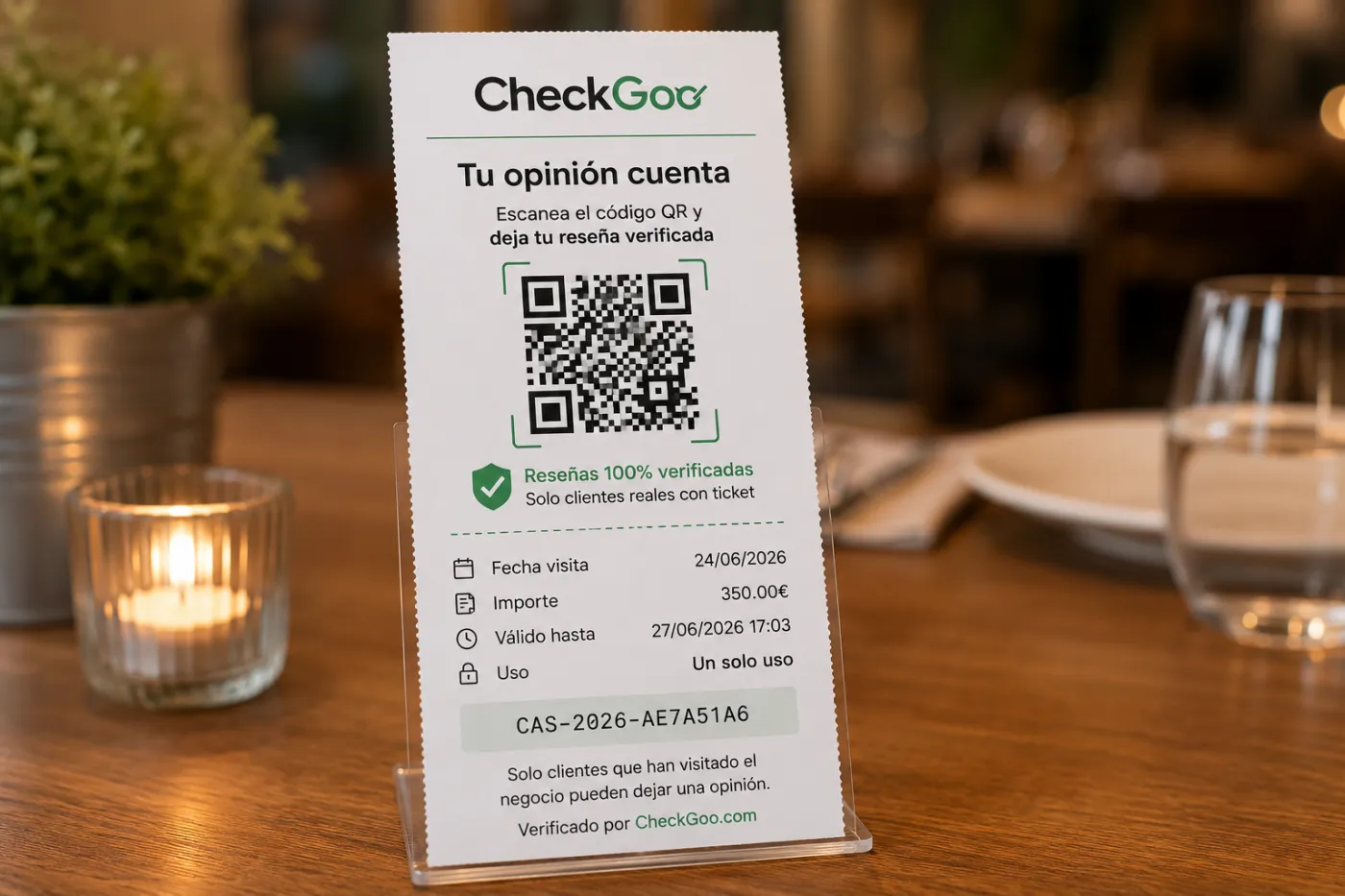 Código QR de CheckGoo para recoger reseñas verificadas